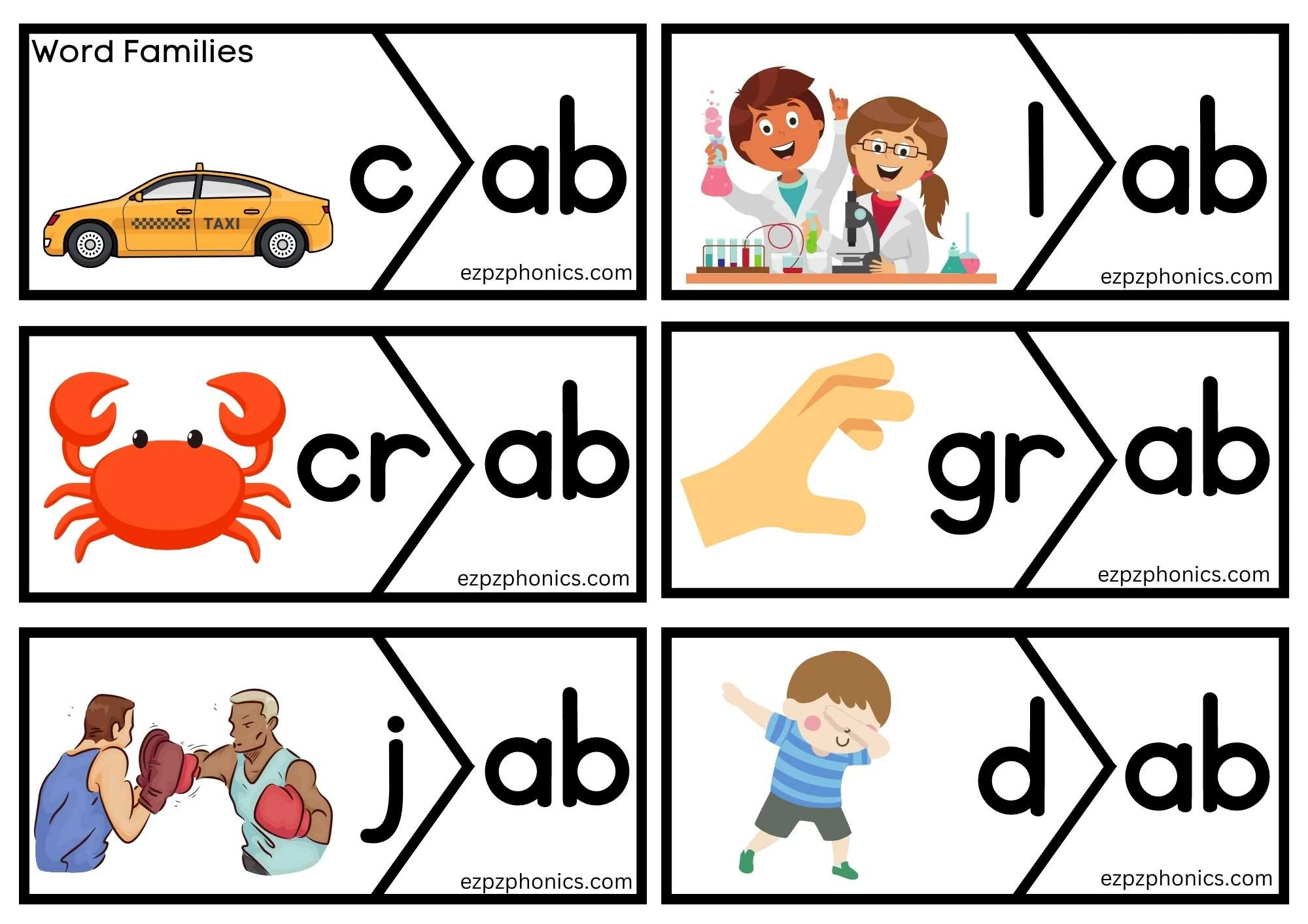 ab Word Family Puzzle Match Activity for Kids